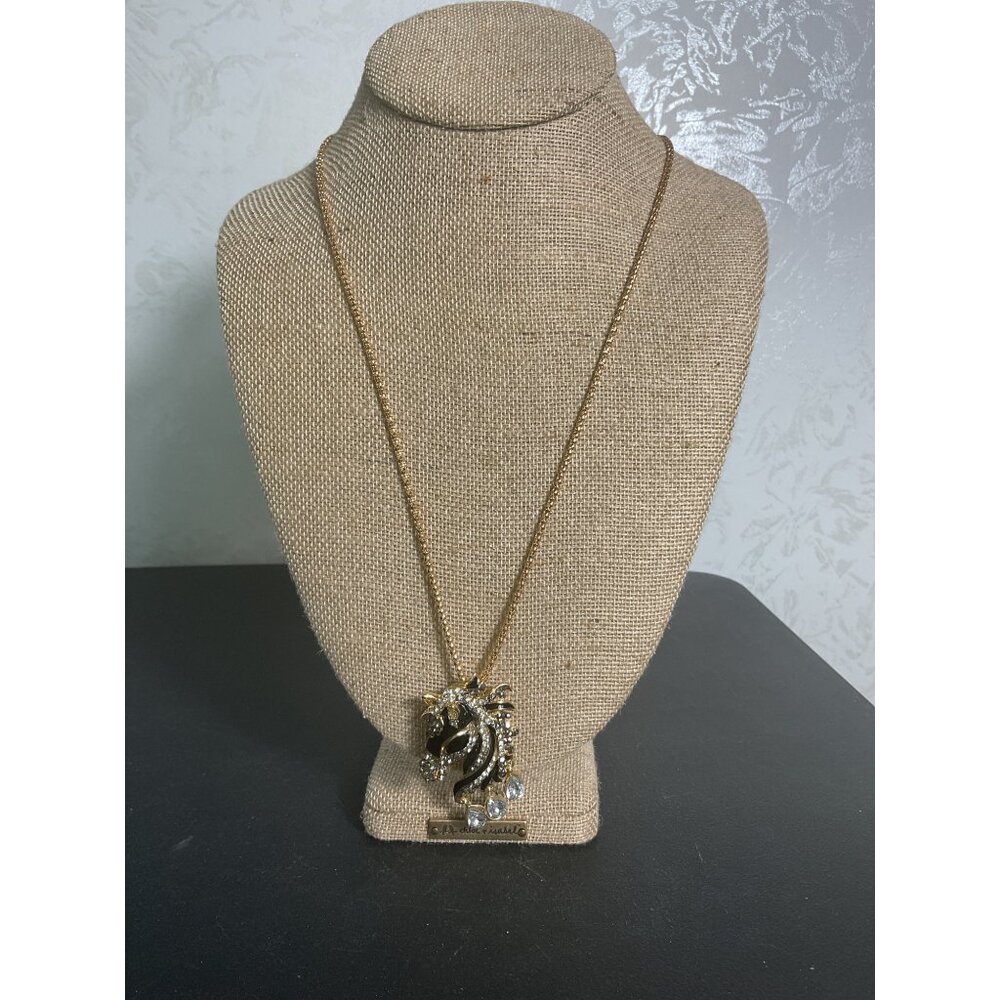 Crystal Horse Zebra Pendant Necklace Brooch Rhinestones & Gold Chain